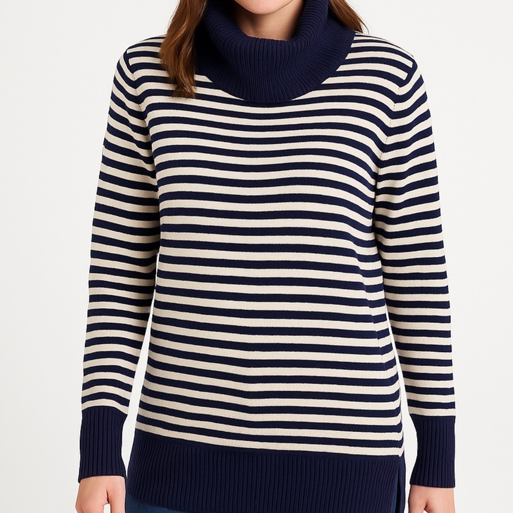 GAP Y2K Nautical Navy & Cream Classic Retro Stripe Cowl-Neck Sweater (Women’s S)